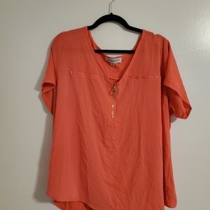 Tempted hearts size 3x coral blouse with gold details